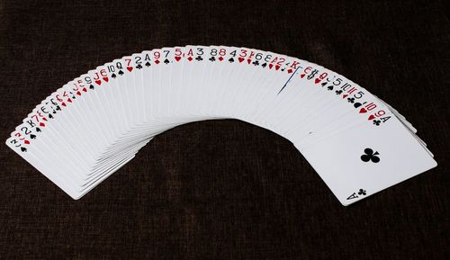 High angle view of playing cards on table