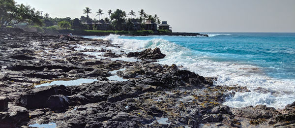 Scenic view of sea against clear sky