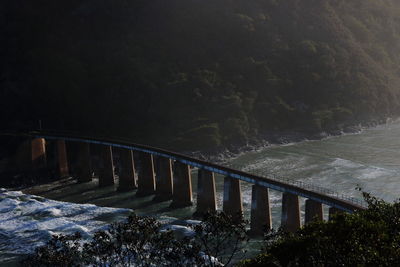 Bridge over river during winter