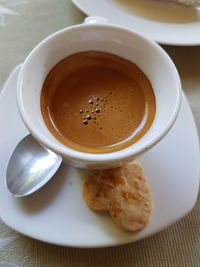 High angle view of coffee on table