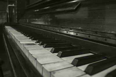 High angle view of piano keys