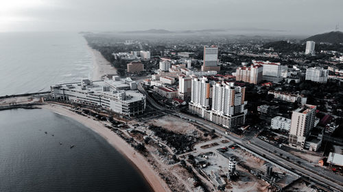 High angle view of city at seaside