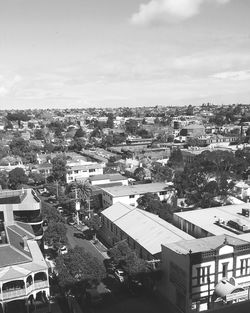 High angle view of cityscape against sky