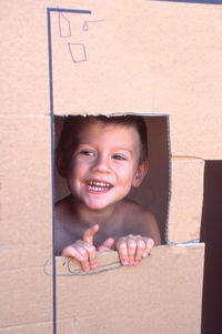 Portrait of smiling boy in box