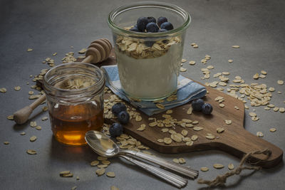 View of food on gray background