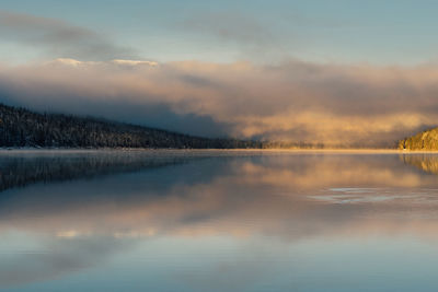 Scenic view of lake against sky during sunset