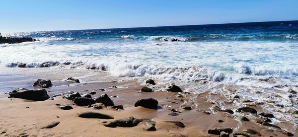 Scenic view of sea shore against sky