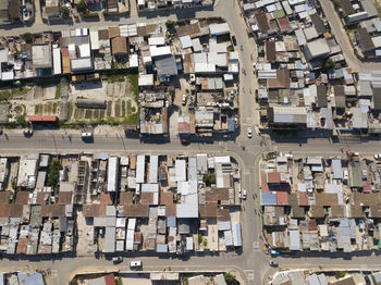 High angle view of buildings in city