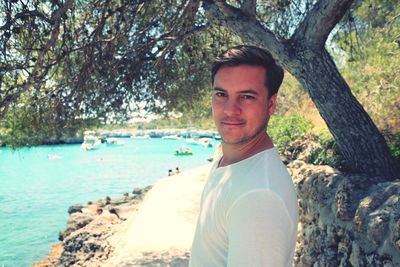 Portrait of woman in pond