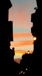 Silhouette of buildings at sunset
