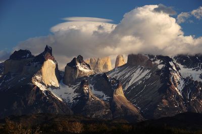 Panoramic view of snowcapped mountains against sky