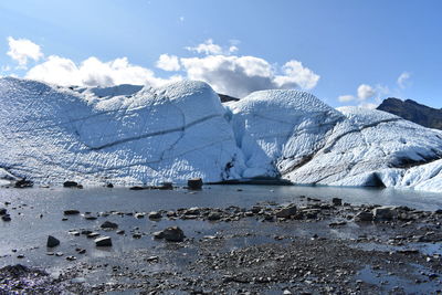 Scenic view of snowcapped landscape against sky