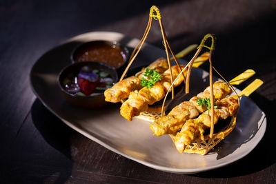 Close-up of food in plate on table