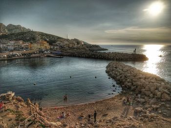 High angle view of beach against sky