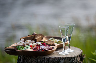 Fruits in glass on table