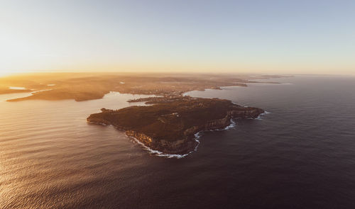 Drone view of north head, a headland in manly in sydney, new south wales, australia.