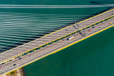 High angle view of umbrella by building