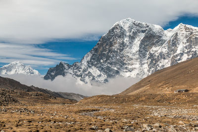 Scenic view of snowcapped mountains against sky