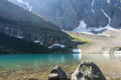 Scenic view of lake and mountains