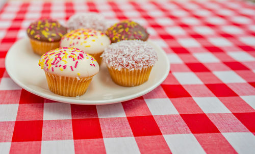 Close-up of cupcakes on table