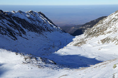 Scenic view of snowcapped mountains against sky