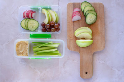 High angle view of fruits on table