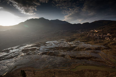 Scenic view of snowcapped mountains against sky