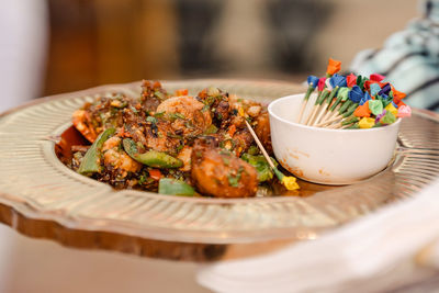 Close-up of food in plate on table