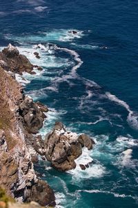 High angle view of rocks in sea