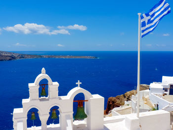 Scenic view of sea against blue sky