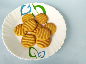 High angle view of dessert in plate on table