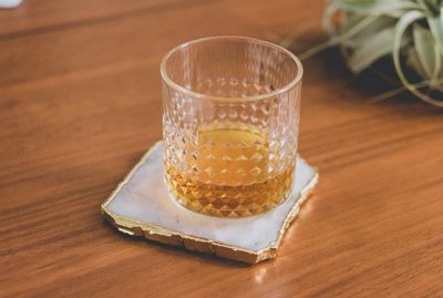 High angle view of drink on table