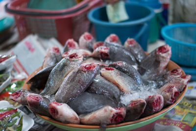 Close-up of fish for sale in market