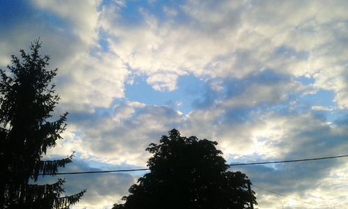 Low angle view of silhouette trees against cloudy sky