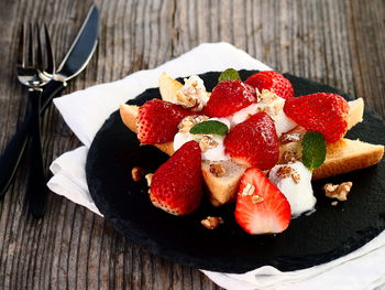 Close-up of strawberries in plate