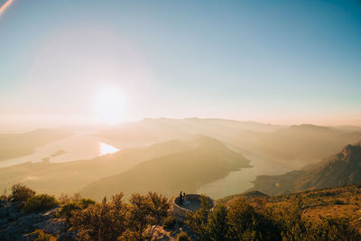 Scenic view of mountains against sky during sunset