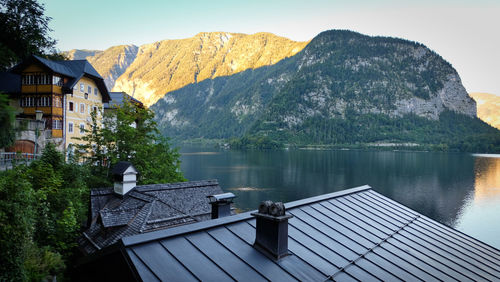 Scenic view of hallstatter lake against sky in austria