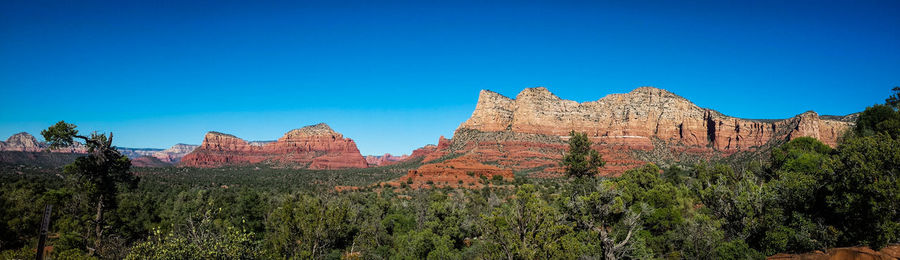 Panoramic view of landscape against clear blue sky