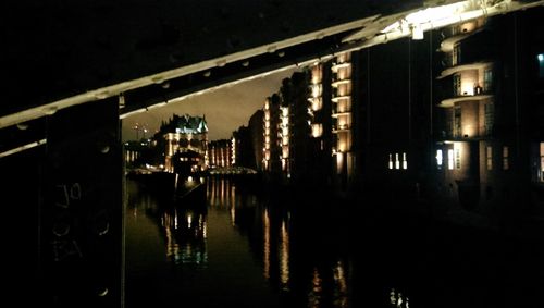 Reflection of illuminated buildings in water at night