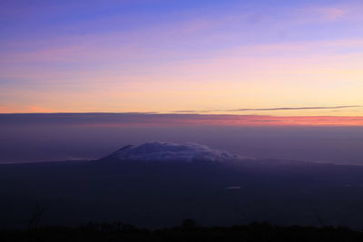 Scenic view of silhouette mountains against sky at sunset