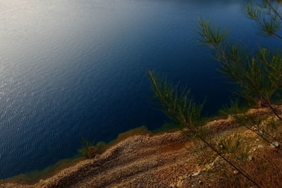 High angle view of lake against sky