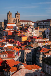 High angle view of townscape against sky