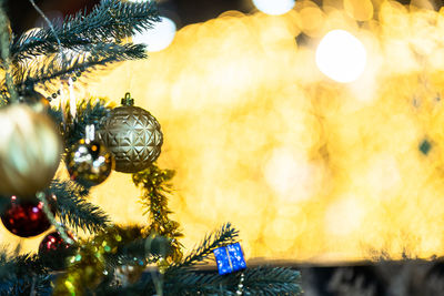 Close-up of christmas decorations on tree