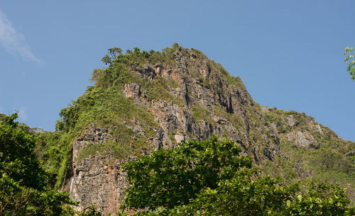 Low angle view of rocks against sky