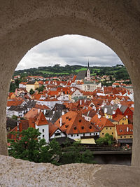 High angle view of townscape against sky