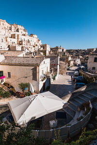 Matera, italy. high angle view of buildings in city