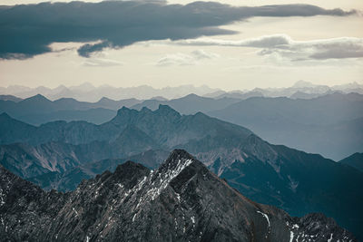 Scenic view of snowcapped mountains against sky