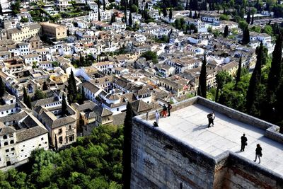 High angle view of people in city