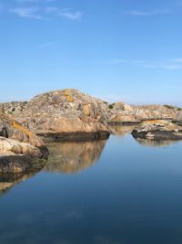 Scenic view of lake against blue sky