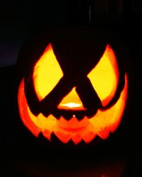 Close-up of illuminated pumpkin at night